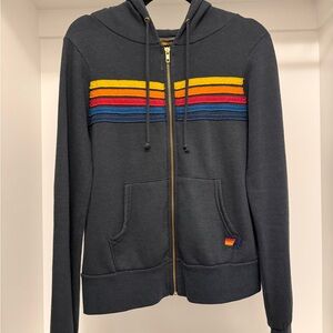 Aviator Nation Charcoal Hoodie with Rainbow Stripes Size XS